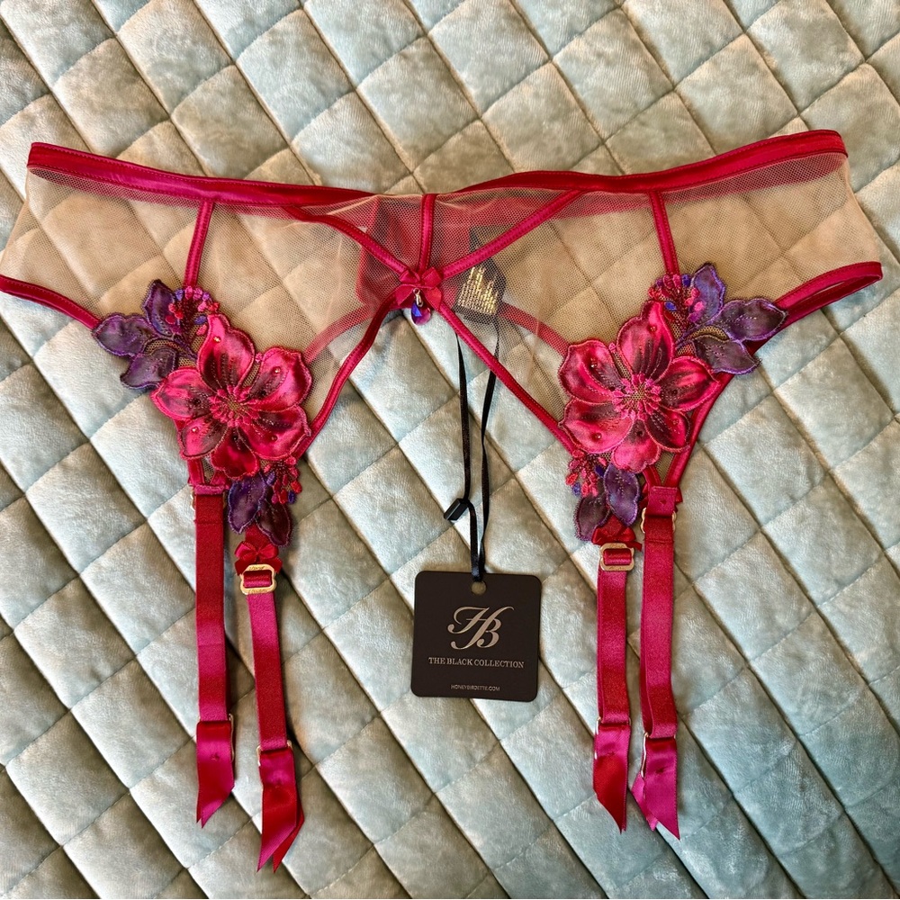 Women's Pink and Purple Honey Birdette Marymay Floral Garter Belt XL